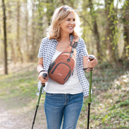RFID Sling Bag Crossbody Backpack Small Chest Shoulder Bag Hiking Outdoor | Water-Resistant polyester Material, Size: 7.5 x 4 x 15 Inches, Travel, Sports, Reversible and Breathable Shoulder Strap