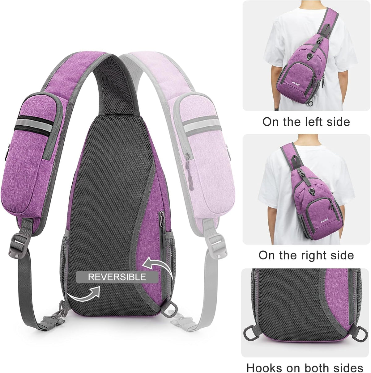 RFID Sling Bag Crossbody Backpack Small Chest Shoulder Bag Hiking Outdoor | Water-Resistant polyester Material, Size: 7.5 x 4 x 15 Inches, Travel, Sports, Reversible and Breathable Shoulder Strap