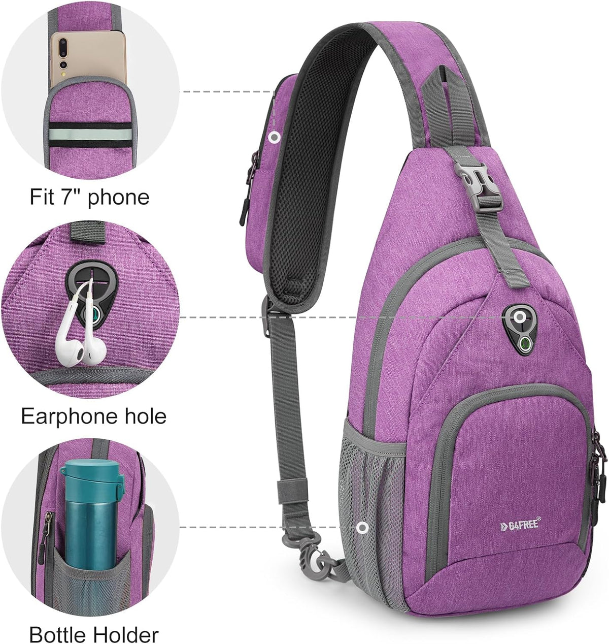 RFID Sling Bag Crossbody Backpack Small Chest Shoulder Bag Hiking Outdoor | Water-Resistant polyester Material, Size: 7.5 x 4 x 15 Inches, Travel, Sports, Reversible and Breathable Shoulder Strap