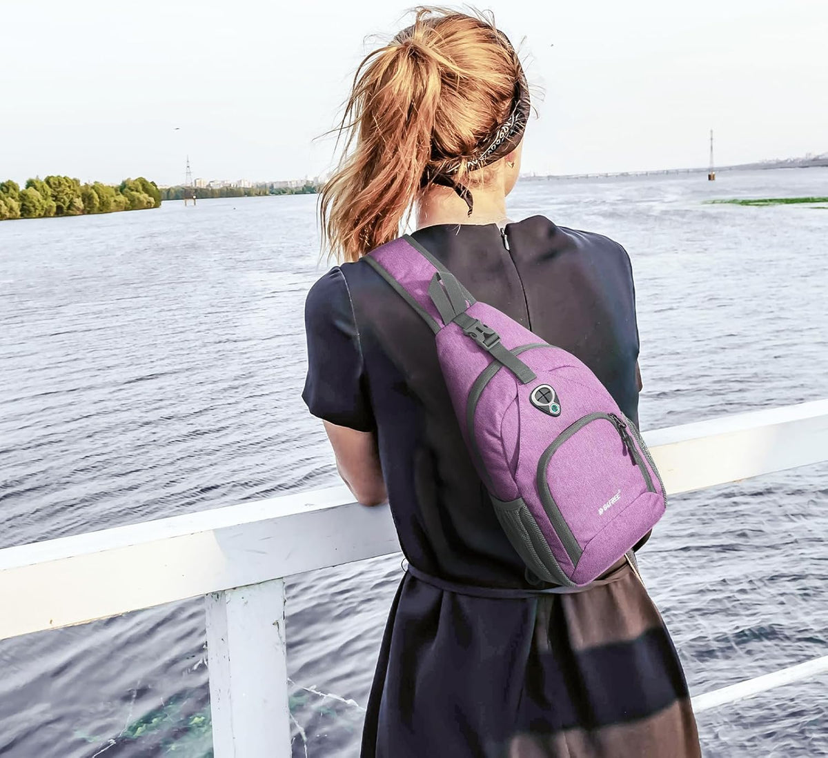 RFID Sling Bag Crossbody Backpack Small Chest Shoulder Bag Hiking Outdoor | Water-Resistant polyester Material, Size: 7.5 x 4 x 15 Inches, Travel, Sports, Reversible and Breathable Shoulder Strap