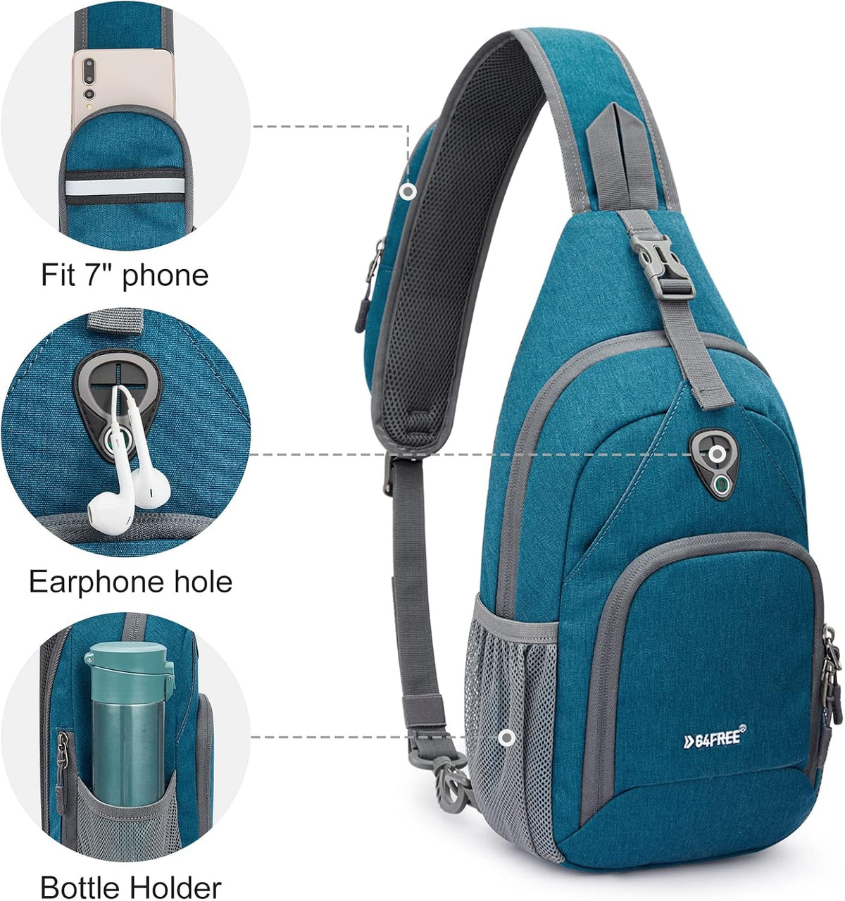 RFID Sling Bag Crossbody Backpack Small Chest Shoulder Bag Hiking Outdoor | Water-Resistant polyester Material, Size: 7.5 x 4 x 15 Inches, Travel, Sports, Reversible and Breathable Shoulder Strap