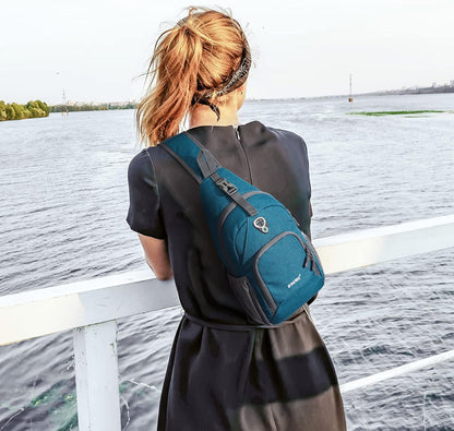 RFID Sling Bag Crossbody Backpack Small Chest Shoulder Bag Hiking Outdoor | Water-Resistant polyester Material, Size: 7.5 x 4 x 15 Inches, Travel, Sports, Reversible and Breathable Shoulder Strap