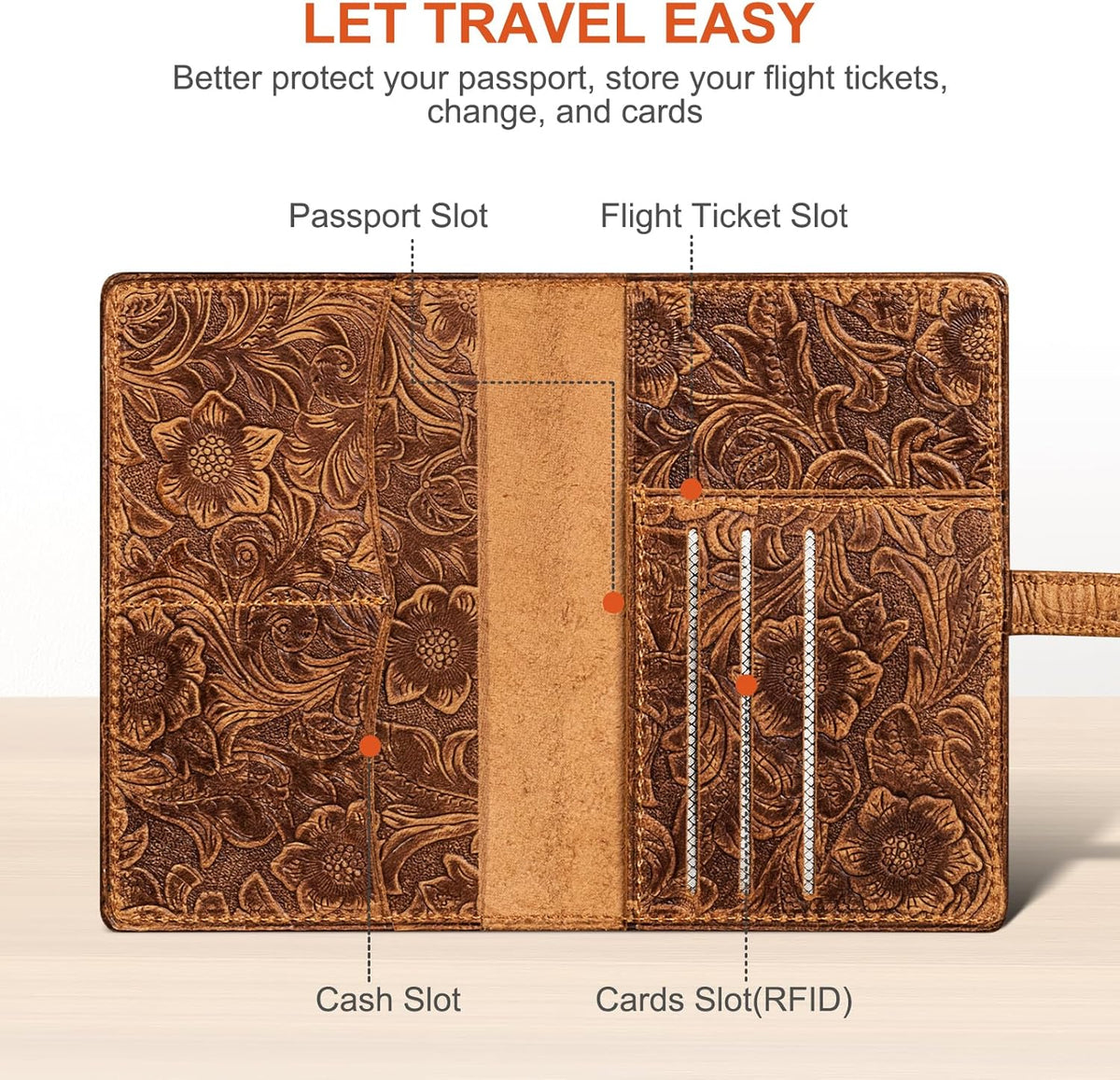 Genuine Leather Passport Holder Travel Bifold Wallet For Men And Women Slim RFID Blocking Brown