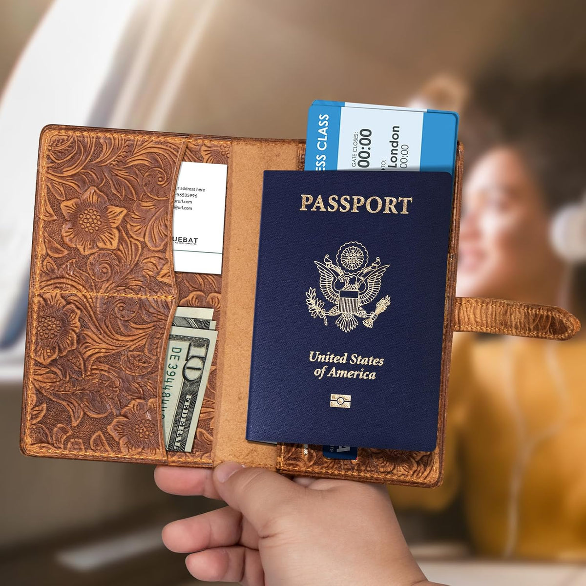 Genuine Leather Passport Holder Travel Bifold Wallet For Men And Women Slim RFID Blocking Brown