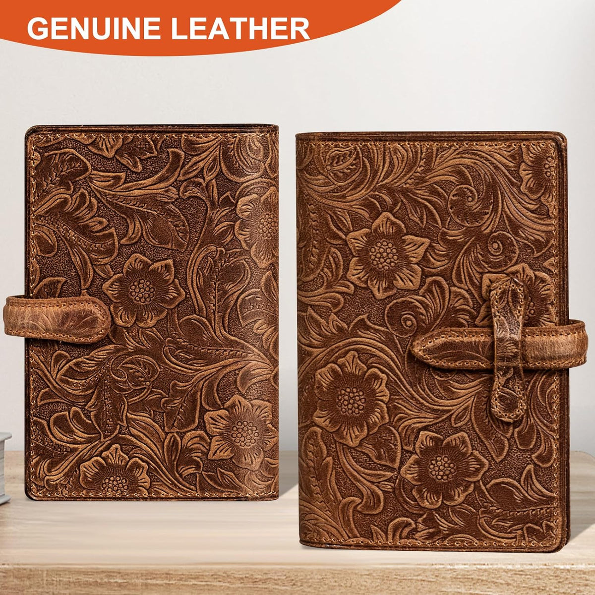 Genuine Leather Passport Holder Travel Bifold Wallet For Men And Women Slim RFID Blocking Brown