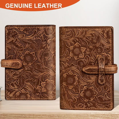Genuine Leather Passport Holder Travel Bifold Wallet For Men And Women Slim RFID Blocking Brown