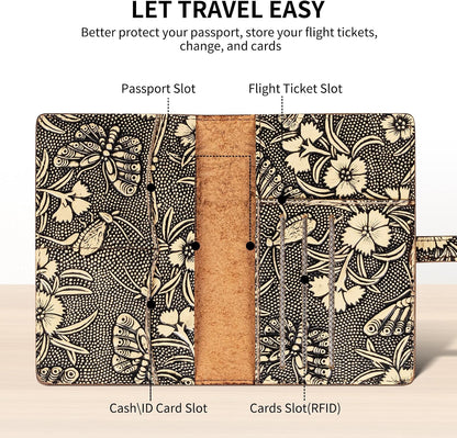 Genuine Leather Passport Holder Travel Bifold Wallet For Men And Women Slim RFID Blocking Brown
