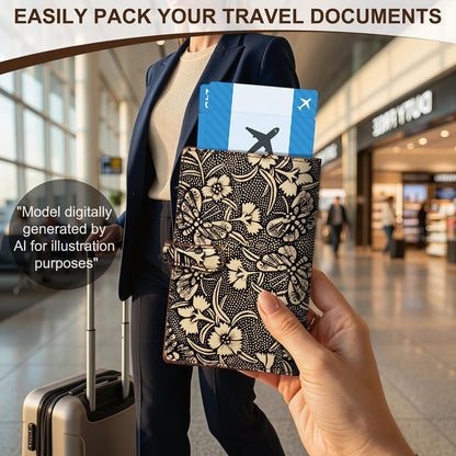 Genuine Leather Passport Holder Travel Bifold Wallet For Men And Women Slim RFID Blocking Brown