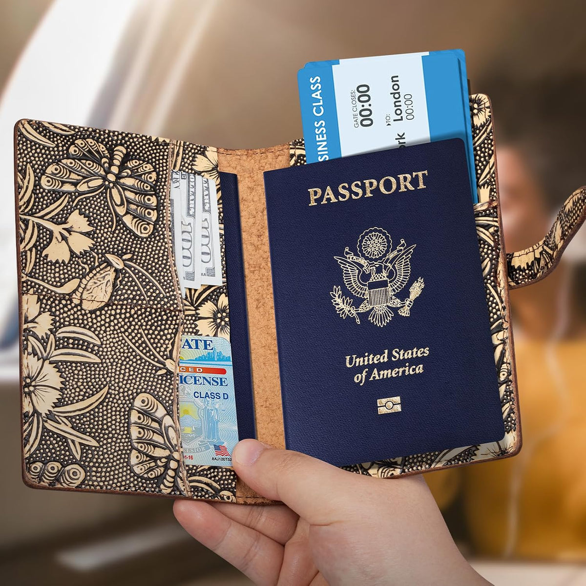 Genuine Leather Passport Holder Travel Bifold Wallet For Men And Women Slim RFID Blocking Brown