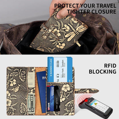 Genuine Leather Passport Holder Travel Bifold Wallet For Men And Women Slim RFID Blocking Brown