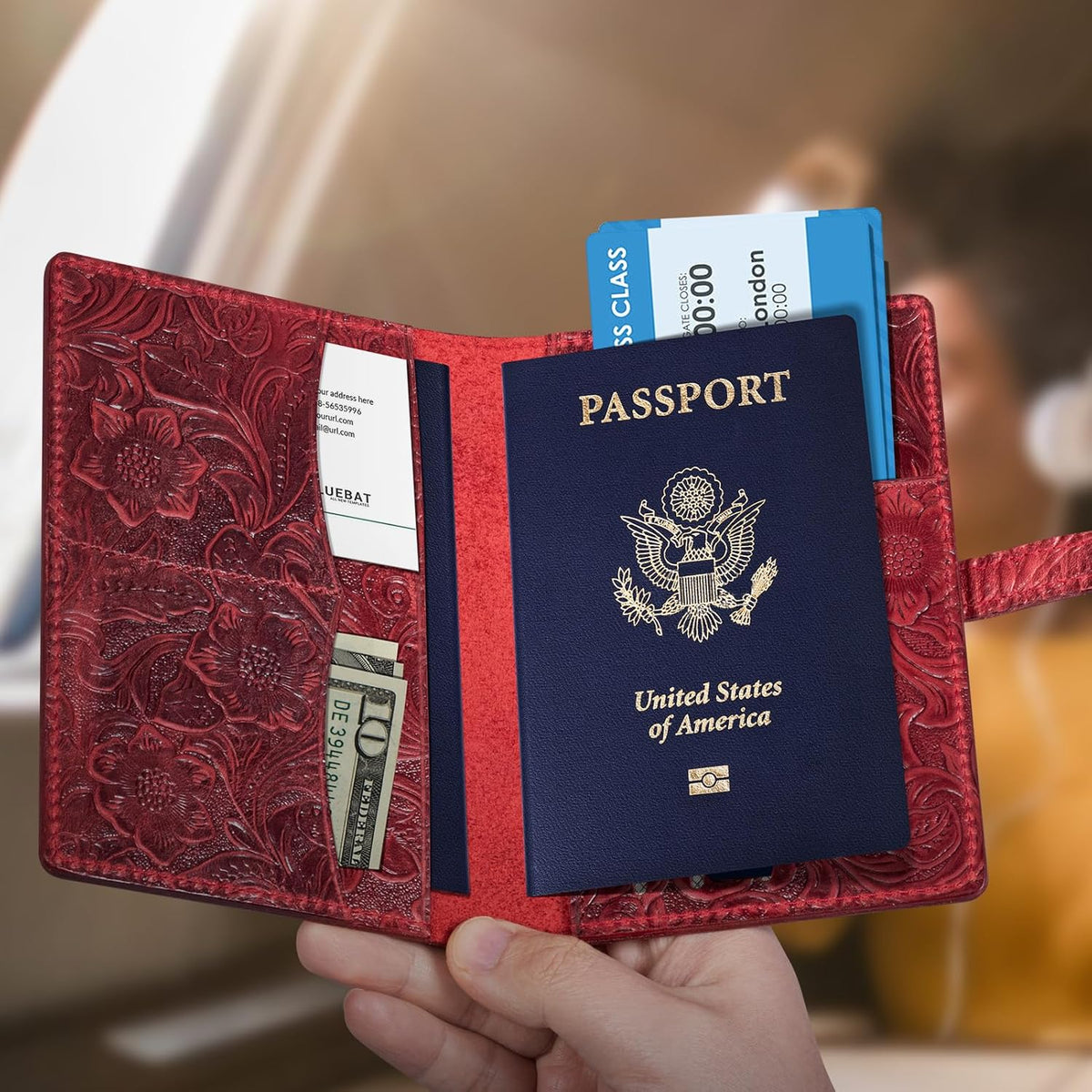 Genuine Leather Passport Holder Travel Bifold Wallet For Men And Women Slim RFID Blocking Brown