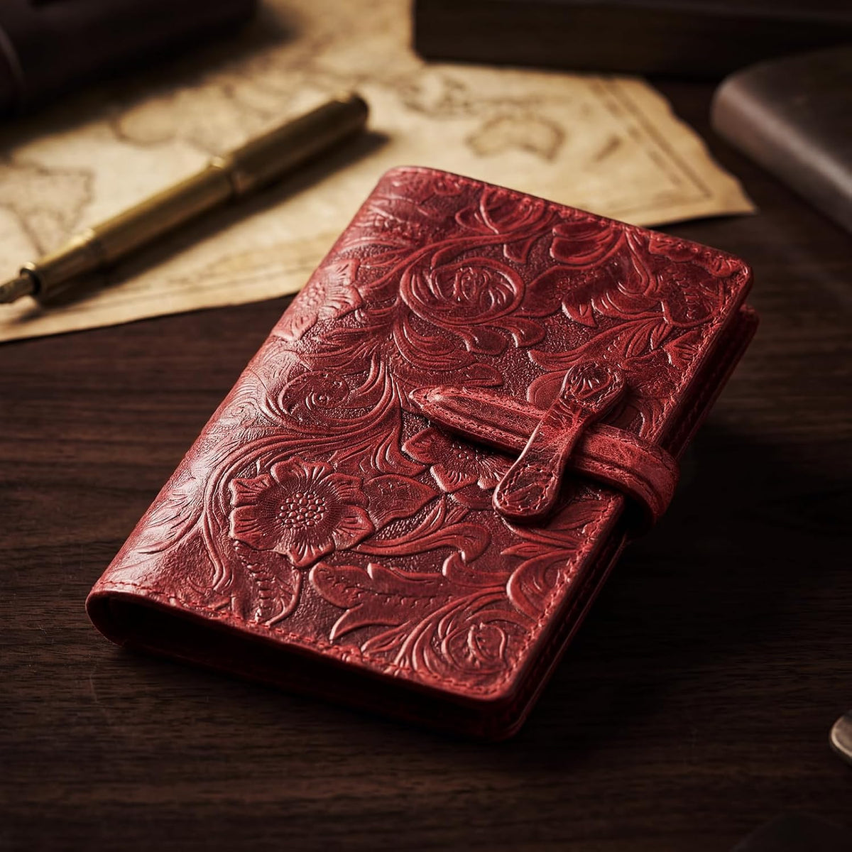 Genuine Leather Passport Holder Travel Bifold Wallet For Men And Women Slim RFID Blocking Brown