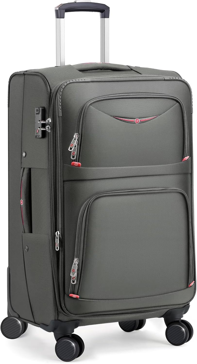 ROPLUS Softside Expandable Luggage with 4 Spinner Wheels, Durable Carry-On Luggage Suitcase (Blue, 21-Inch)