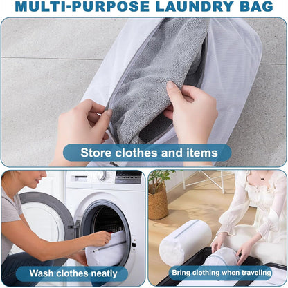 1PCS Mesh Laundry Bags, Protective Washing Bags with Zipper, Delicates Anti Tangle Anti Pilling Travel Storage, White, 11.7×15.6 in