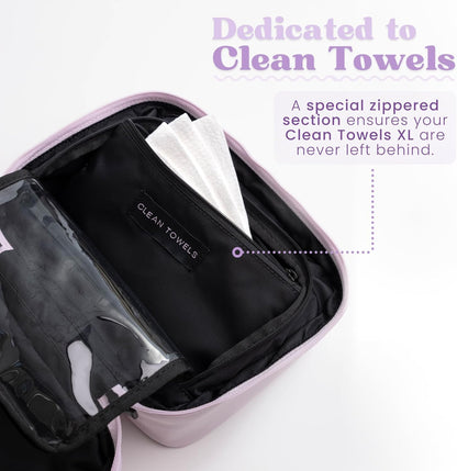 Clean Towels XL Dedicated Travel Cosmetic Makeup Bag, Portable Large Capacity Beauty Toiletry Water Resistant Organizer Case with Dividers, Zipped Compartments