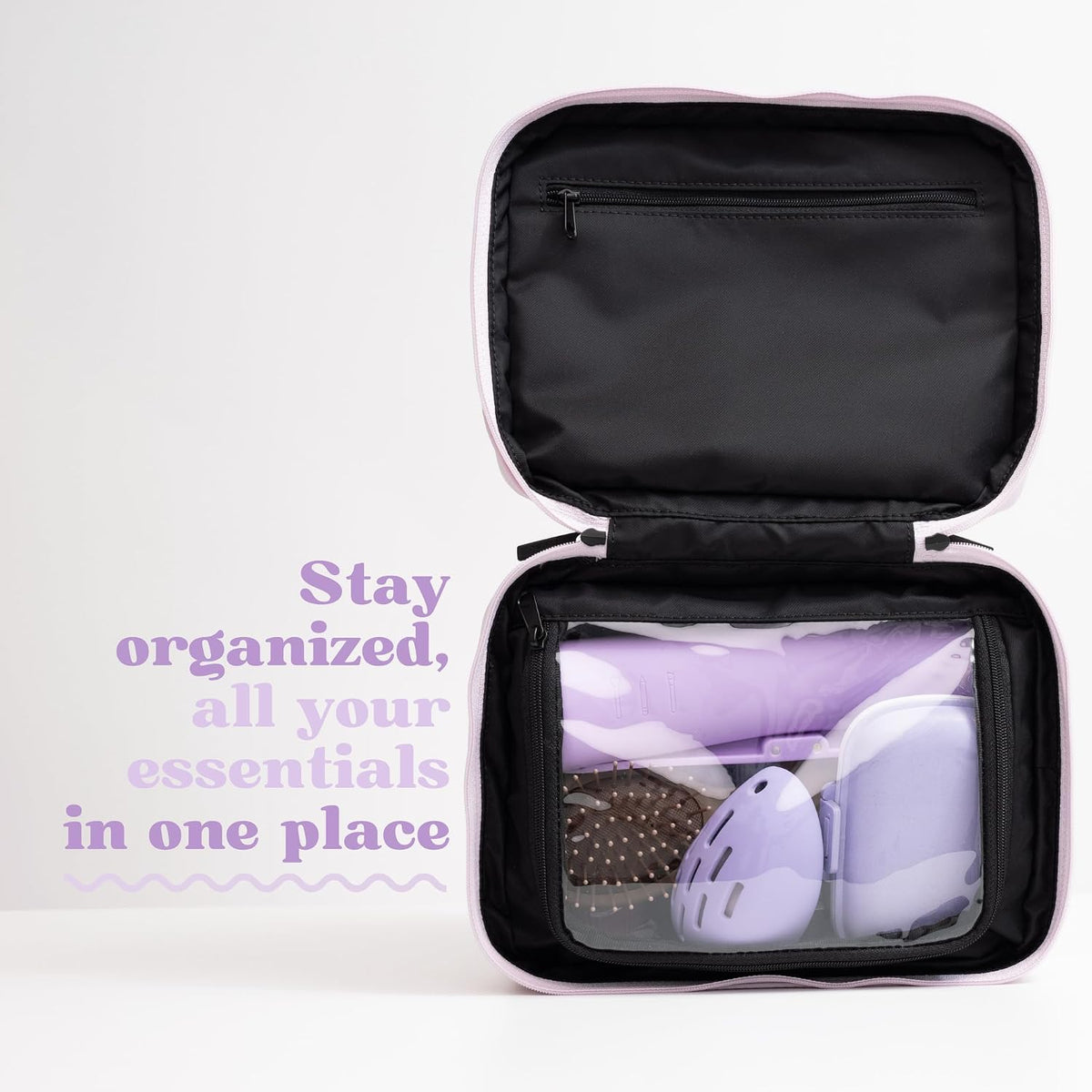 Clean Towels XL Dedicated Travel Cosmetic Makeup Bag, Portable Large Capacity Beauty Toiletry Water Resistant Organizer Case with Dividers, Zipped Compartments