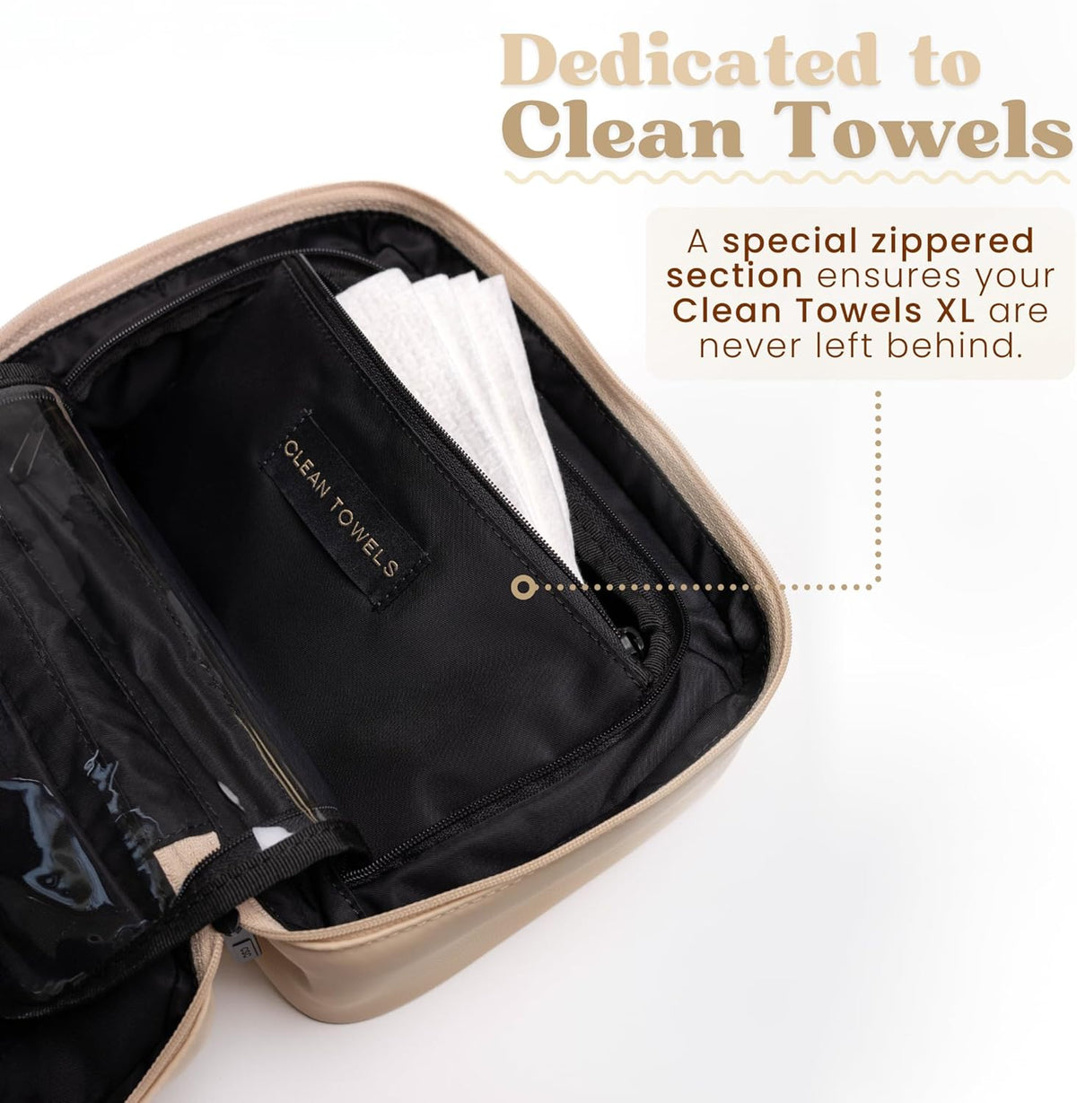 Clean Towels XL Dedicated Travel Cosmetic Makeup Bag, Portable Large Capacity Beauty Toiletry Water Resistant Organizer Case with Dividers, Zipped Compartments