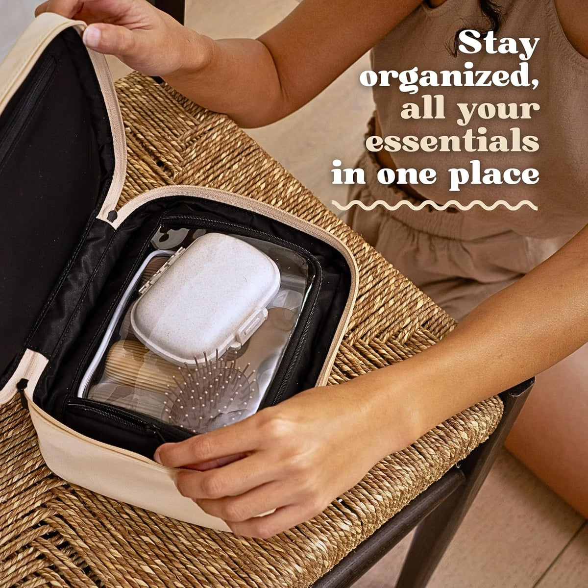 Clean Towels XL Dedicated Travel Cosmetic Makeup Bag, Portable Large Capacity Beauty Toiletry Water Resistant Organizer Case with Dividers, Zipped Compartments
