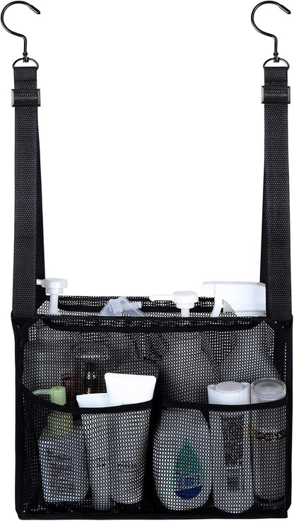 4 Storage Pockets Adjustable Hanging Mesh Bathroom Bag, Shower Caddy College with Hooks, Applied to College Dorm Rooms, Gym, Swimming and RV Travel (White)