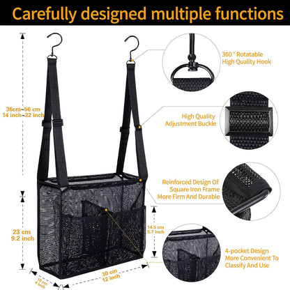 4 Storage Pockets Adjustable Hanging Mesh Bathroom Bag, Shower Caddy College with Hooks, Applied to College Dorm Rooms, Gym, Swimming and RV Travel (White)