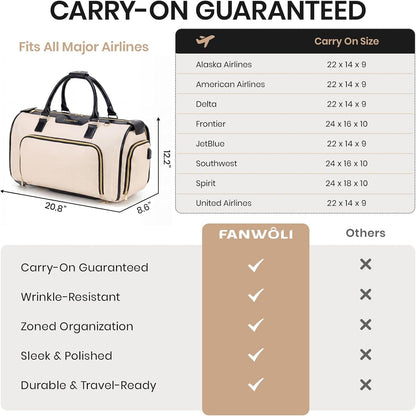 Carry-On Rolling Garment Bag for Travel, 3-in-1 Wheeled Luggage with Shoe Storage & Detachable Organizer, Convertible Duffel Bag for Men Women Business Trips Weekender, Wrinkle-Free (Pink)