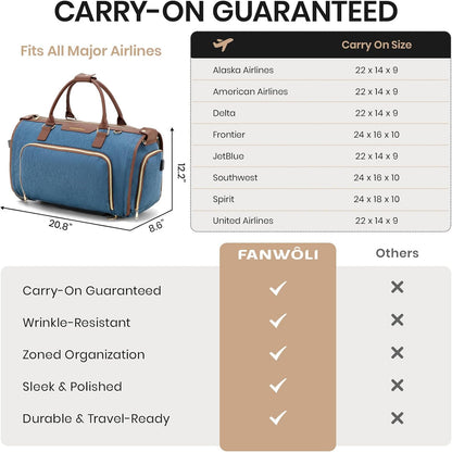 Carry-On Rolling Garment Bag for Travel, 3-in-1 Wheeled Luggage with Shoe Storage & Detachable Organizer, Convertible Duffel Bag for Men Women Business Trips Weekender, Wrinkle-Free (Pink)