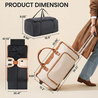 Carry-On Rolling Garment Bag for Travel, 3-in-1 Wheeled Luggage with Shoe Storage & Detachable Organizer, Convertible Duffel Bag for Men Women Business Trips Weekender, Wrinkle-Free (Pink)