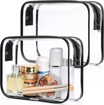 Clear Toiletry Bag for Men & Women - TSA Approved Travel Essentials, Waterproof PVC Zippered Makeup Bag for Gym, Airplane & Daily Use, 8.8" x 6.0" x 2.2"