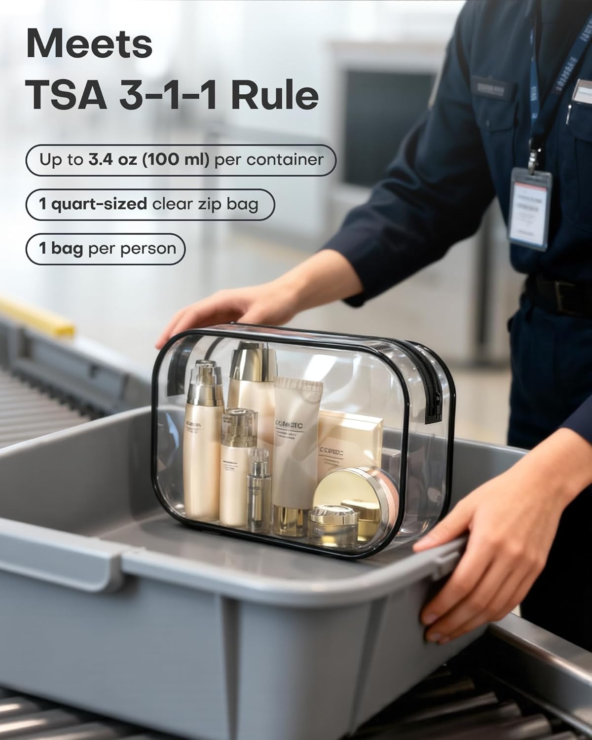 Clear Toiletry Bag for Men & Women - TSA Approved Travel Essentials, Waterproof PVC Zippered Makeup Bag for Gym, Airplane & Daily Use, 8.8" x 6.0" x 2.2"