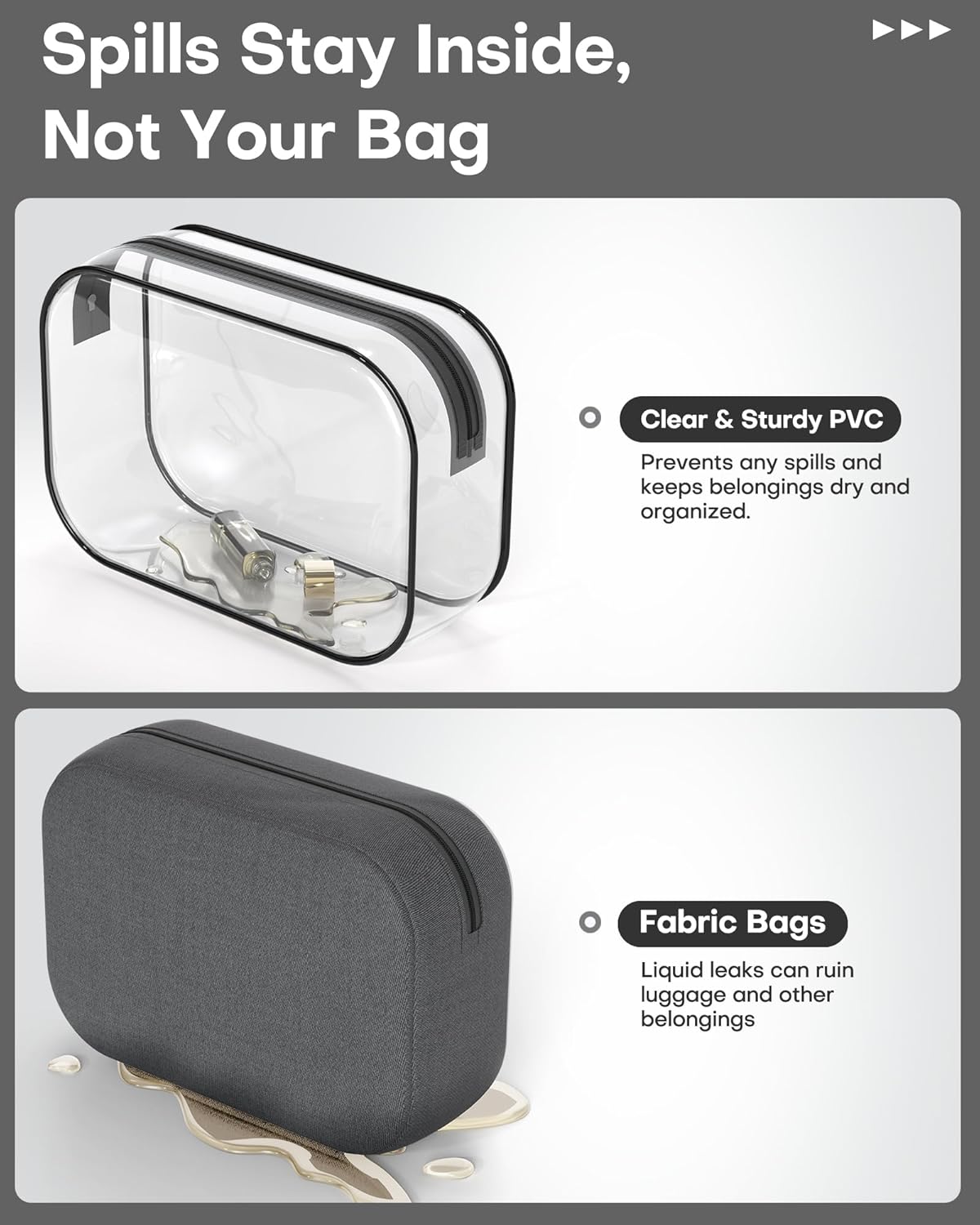 Clear Toiletry Bag for Men & Women - TSA Approved Travel Essentials, Waterproof PVC Zippered Makeup Bag for Gym, Airplane & Daily Use, 8.8" x 6.0" x 2.2"