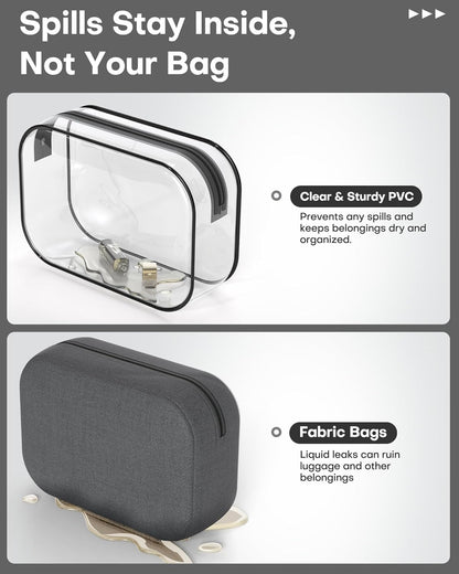 Clear Toiletry Bag for Men & Women - TSA Approved Travel Essentials, Waterproof PVC Zippered Makeup Bag for Gym, Airplane & Daily Use, 8.8" x 6.0" x 2.2"
