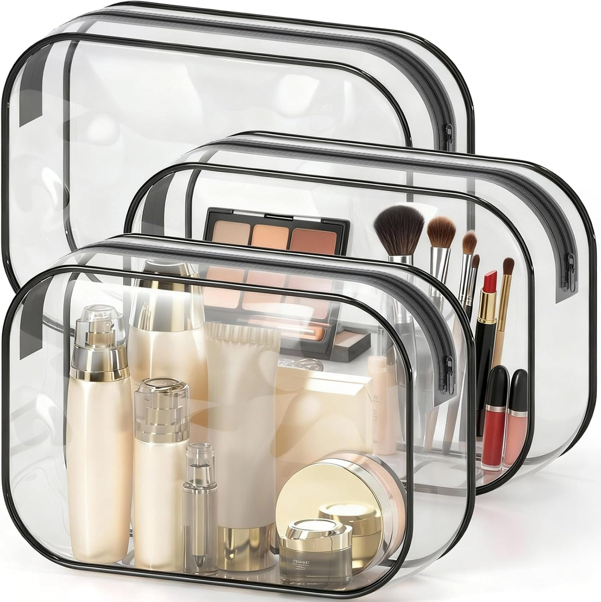 Clear Toiletry Bag for Men & Women - TSA Approved Travel Essentials, Waterproof PVC Zippered Makeup Bag for Gym, Airplane & Daily Use, 8.8" x 6.0" x 2.2"