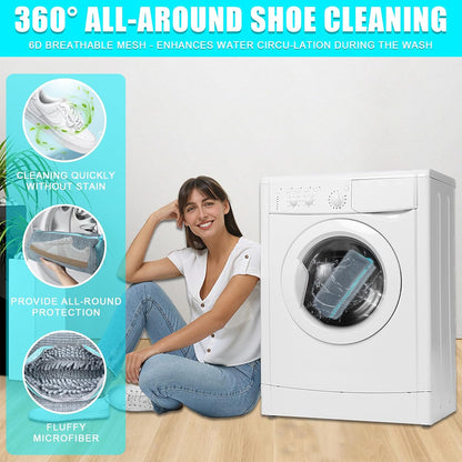 2 Pack Chenille Laundry Bag for Sneaker Cleaner 17 x 7.5 Inch | Two pack laundry bag for shoe washing machine, chenille lining for washer and dryer, auto-lock zipper, shoe bags for travel