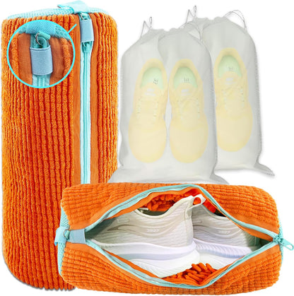 2 Pack Chenille Laundry Bag for Sneaker Cleaner 17 x 7.5 Inch | Two pack laundry bag for shoe washing machine, chenille lining for washer and dryer, auto-lock zipper, shoe bags for travel