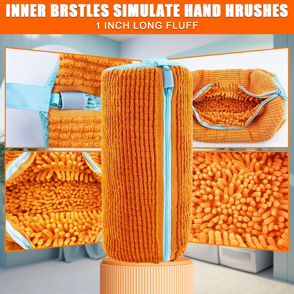2 Pack Chenille Laundry Bag for Sneaker Cleaner 17 x 7.5 Inch | Two pack laundry bag for shoe washing machine, chenille lining for washer and dryer, auto-lock zipper, shoe bags for travel