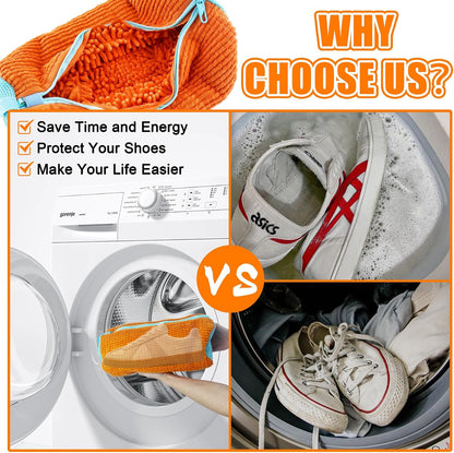 2 Pack Chenille Laundry Bag for Sneaker Cleaner 17 x 7.5 Inch | Two pack laundry bag for shoe washing machine, chenille lining for washer and dryer, auto-lock zipper, shoe bags for travel