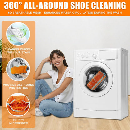 2 Pack Chenille Laundry Bag for Sneaker Cleaner 17 x 7.5 Inch | Two pack laundry bag for shoe washing machine, chenille lining for washer and dryer, auto-lock zipper, shoe bags for travel