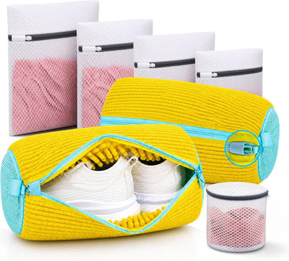 2 Pack Chenille Laundry Bag for Sneaker Cleaner 17 x 7.5 Inch | Two pack laundry bag for shoe washing machine, chenille lining for washer and dryer, auto-lock zipper, shoe bags for travel