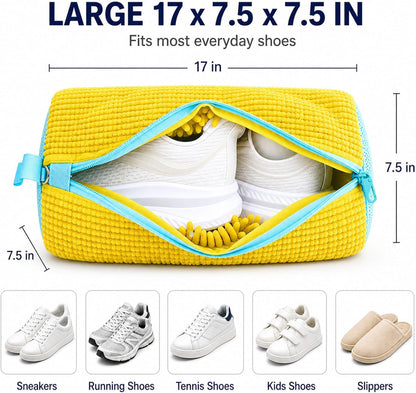 2 Pack Chenille Laundry Bag for Sneaker Cleaner 17 x 7.5 Inch | Two pack laundry bag for shoe washing machine, chenille lining for washer and dryer, auto-lock zipper, shoe bags for travel