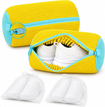 2 Pack Chenille Laundry Bag for Sneaker Cleaner 17 x 7.5 Inch | Two pack laundry bag for shoe washing machine, chenille lining for washer and dryer, auto-lock zipper, shoe bags for travel