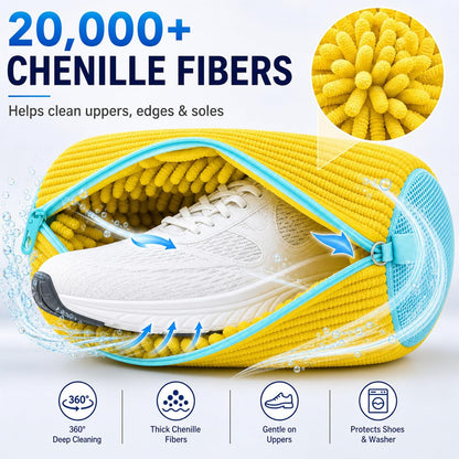2 Pack Chenille Laundry Bag for Sneaker Cleaner 17 x 7.5 Inch | Two pack laundry bag for shoe washing machine, chenille lining for washer and dryer, auto-lock zipper, shoe bags for travel