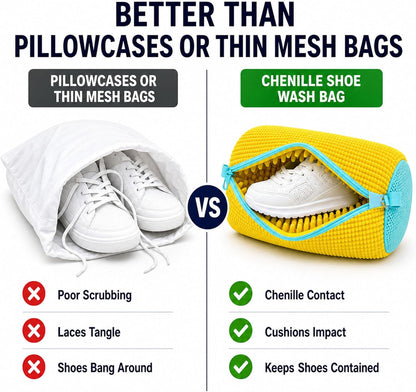 2 Pack Chenille Laundry Bag for Sneaker Cleaner 17 x 7.5 Inch | Two pack laundry bag for shoe washing machine, chenille lining for washer and dryer, auto-lock zipper, shoe bags for travel