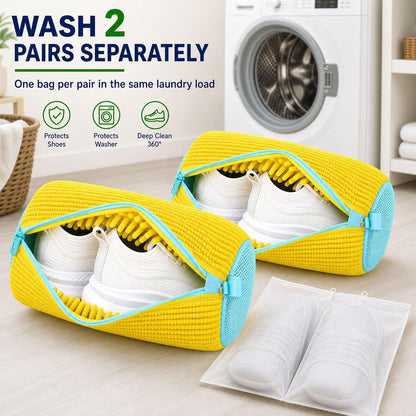 2 Pack Chenille Laundry Bag for Sneaker Cleaner 17 x 7.5 Inch | Two pack laundry bag for shoe washing machine, chenille lining for washer and dryer, auto-lock zipper, shoe bags for travel