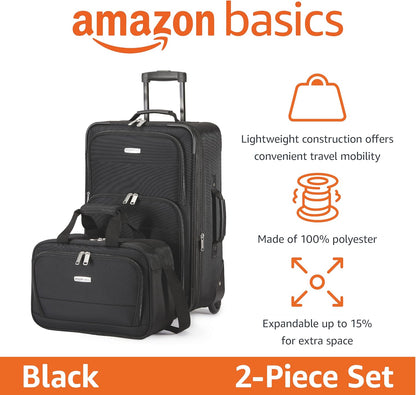 Softside Luggage Set, 23-Inch Expandable Suitcase with Wheels and 15-Inch Tote, Extra Space (+15%), Front Pockets, Telescopic Handle, Navy Blue