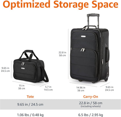 Softside Luggage Set, 23-Inch Expandable Suitcase with Wheels and 15-Inch Tote, Extra Space (+15%), Front Pockets, Telescopic Handle, Navy Blue