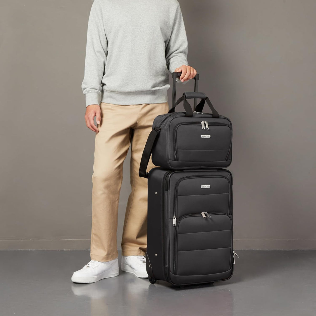 Softside Luggage Set, 23-Inch Expandable Suitcase with Wheels and 15-Inch Tote, Extra Space (+15%), Front Pockets, Telescopic Handle, Navy Blue