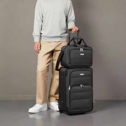 Softside Luggage Set, 23-Inch Expandable Suitcase with Wheels and 15-Inch Tote, Extra Space (+15%), Front Pockets, Telescopic Handle, Navy Blue