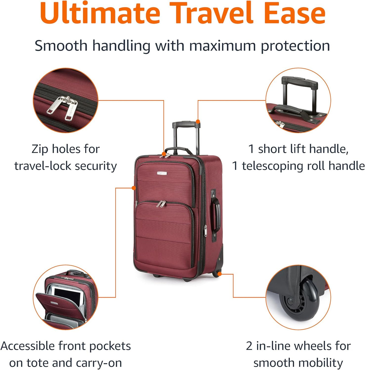 Softside Luggage Set, 23-Inch Expandable Suitcase with Wheels and 15-Inch Tote, Extra Space (+15%), Front Pockets, Telescopic Handle, Navy Blue