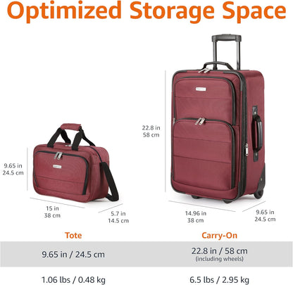 Softside Luggage Set, 23-Inch Expandable Suitcase with Wheels and 15-Inch Tote, Extra Space (+15%), Front Pockets, Telescopic Handle, Navy Blue
