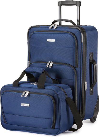Softside Luggage Set, 23-Inch Expandable Suitcase with Wheels and 15-Inch Tote, Extra Space (+15%), Front Pockets, Telescopic Handle, Navy Blue